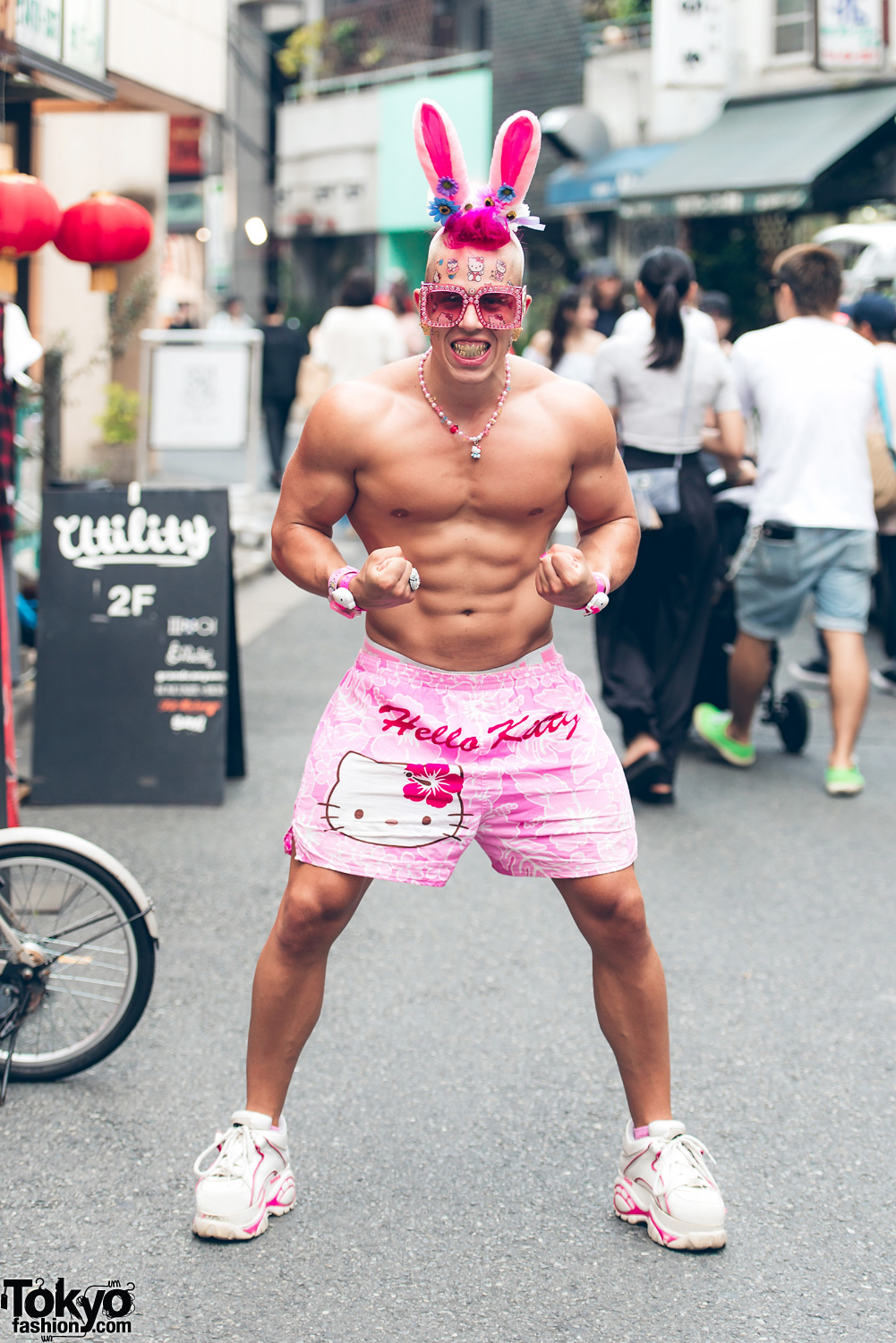 Candy Ken in Harajuku With Big Muscles, Grills & Pink Hello Kitty Fashi...