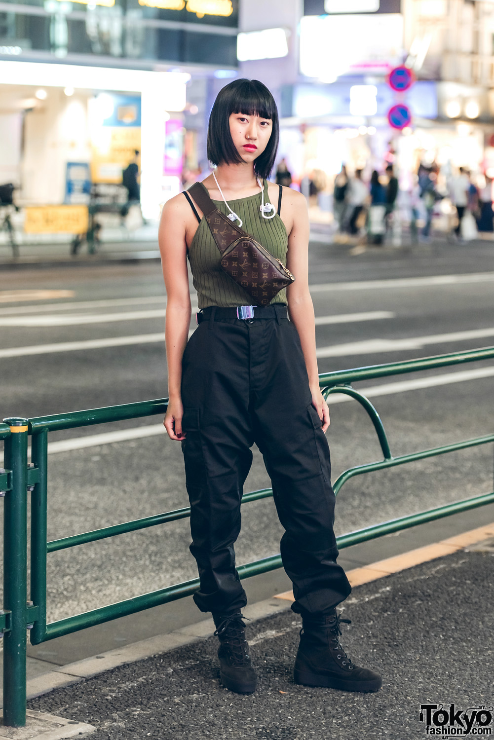 Harajuku Girl in Military Inspired Street Fashion w/ H&M, Rothco, Yeezy Boost Season 3 & Louis Vuitton