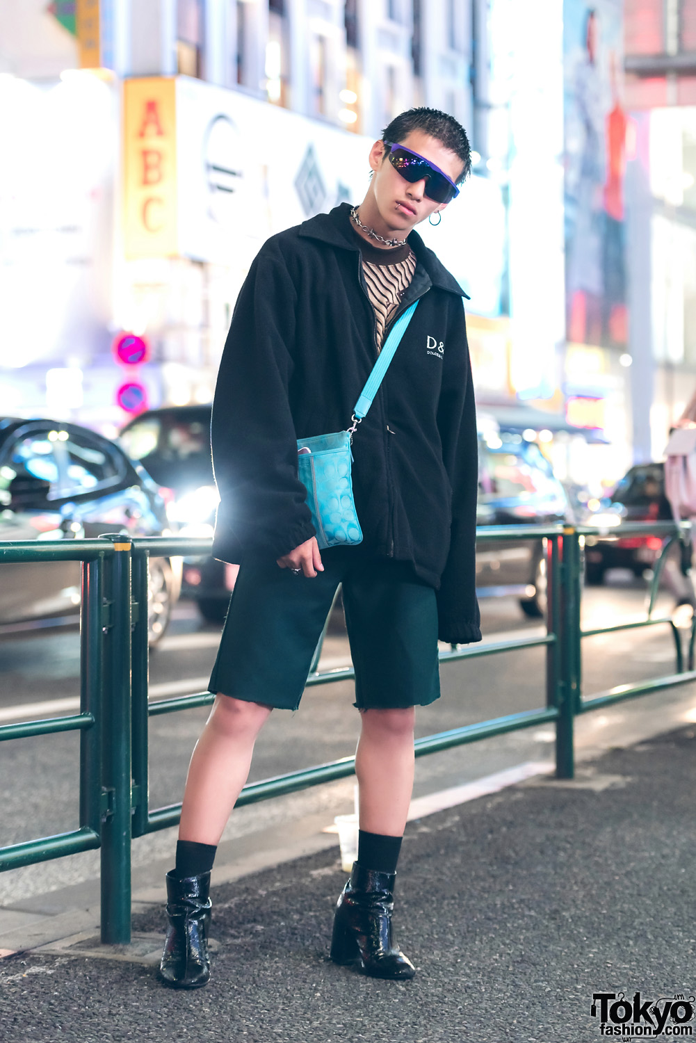 Dark Streetwear Fashion in Harajuku w/ Dolce & Gabbana Hoodie Jacket & Coach Sling Bag