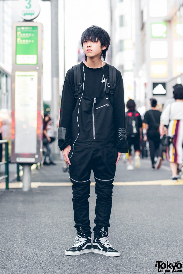 All Black Harajuku Street Style w/ Zipper Overalls, Bounty Hunter ...