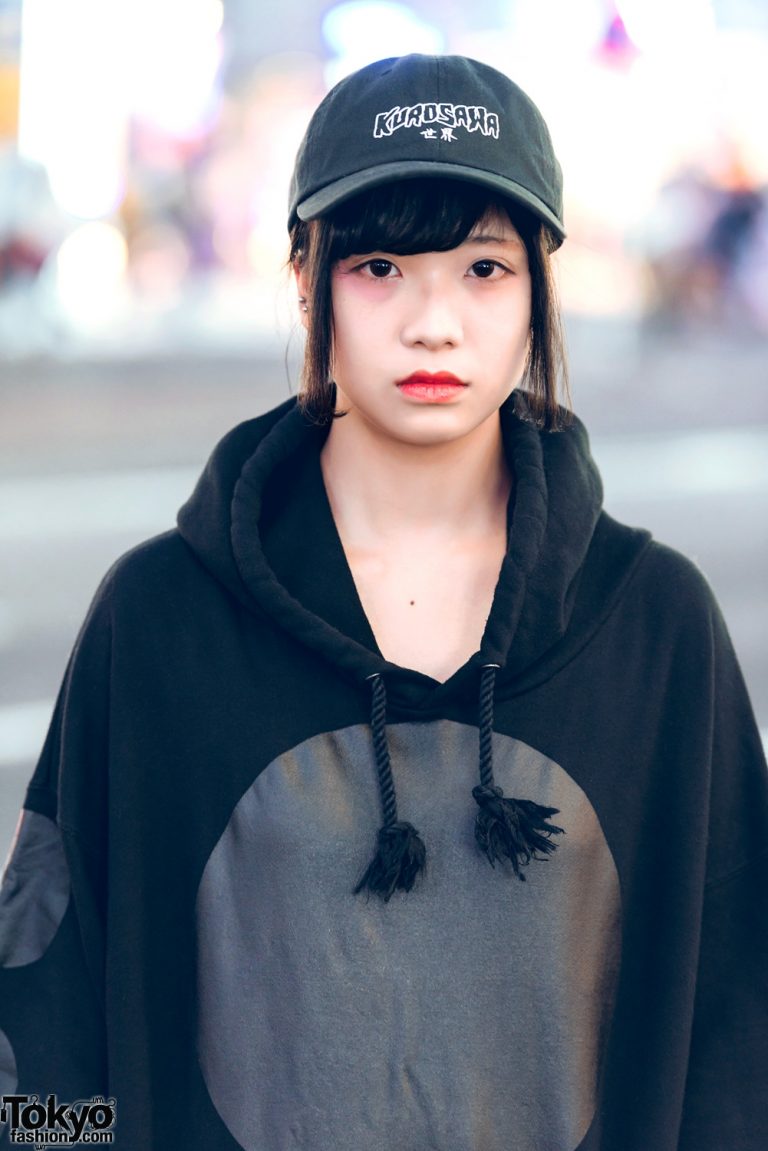 Harajuku Girl in Black Oversized Hoodie, “Kurosawa” Cap & Nike Air Rift ...