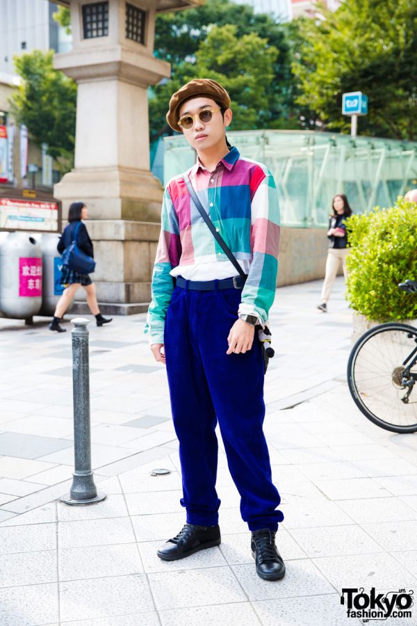 Harajuku Guy in Corduroy & Layered Fashion w/ Yves Saint Laurent Sneakers & Balenciaga Sling Bag