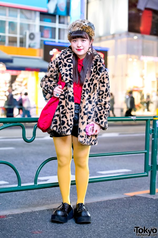 Leopard Print Coat, Faux Fur Hat, Never Mind the XU Shoes & Moschino Barbie in Harajuku