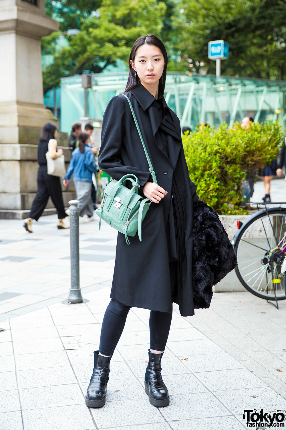Japanese Model in All Black Street Fashion w/ Yohji Yamamoto, iolom & 3.1 Phillip Lim