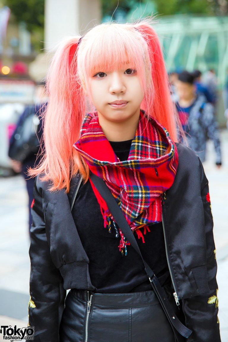 Twin-Tailed Harajuku Artist in Cropped Floral Sleeve Bomber Jacket ...