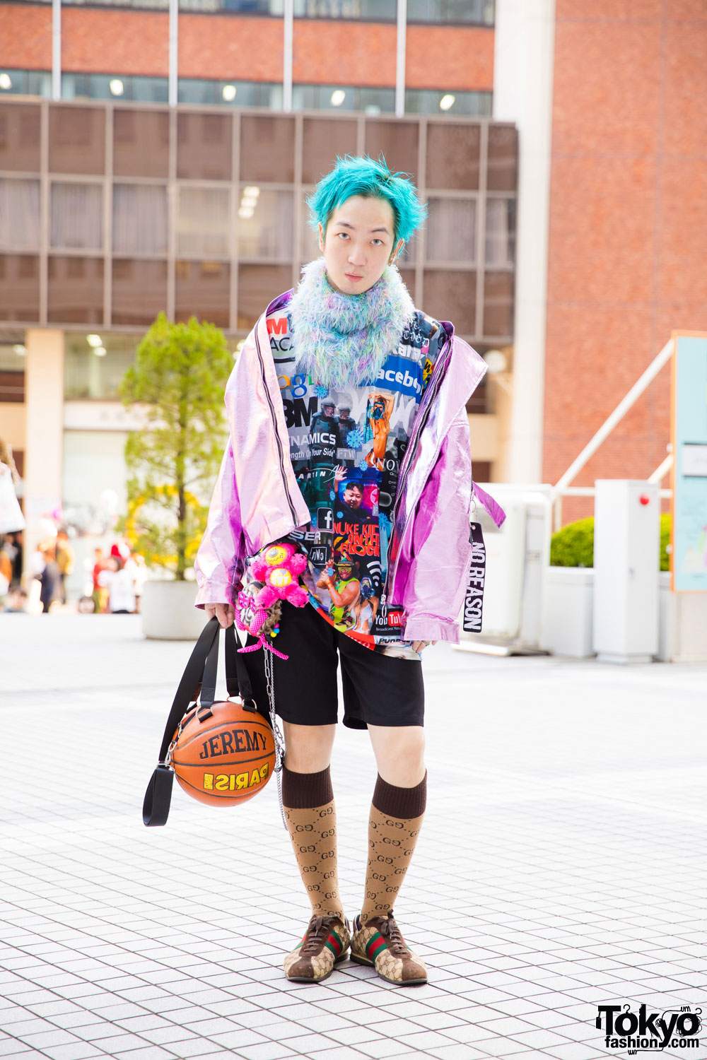 Aqua-Haired Tokyo Guy in Streetwear Style w/ Rauco House, Damage, Jeremy Scott, Gucci & Galaxxxy