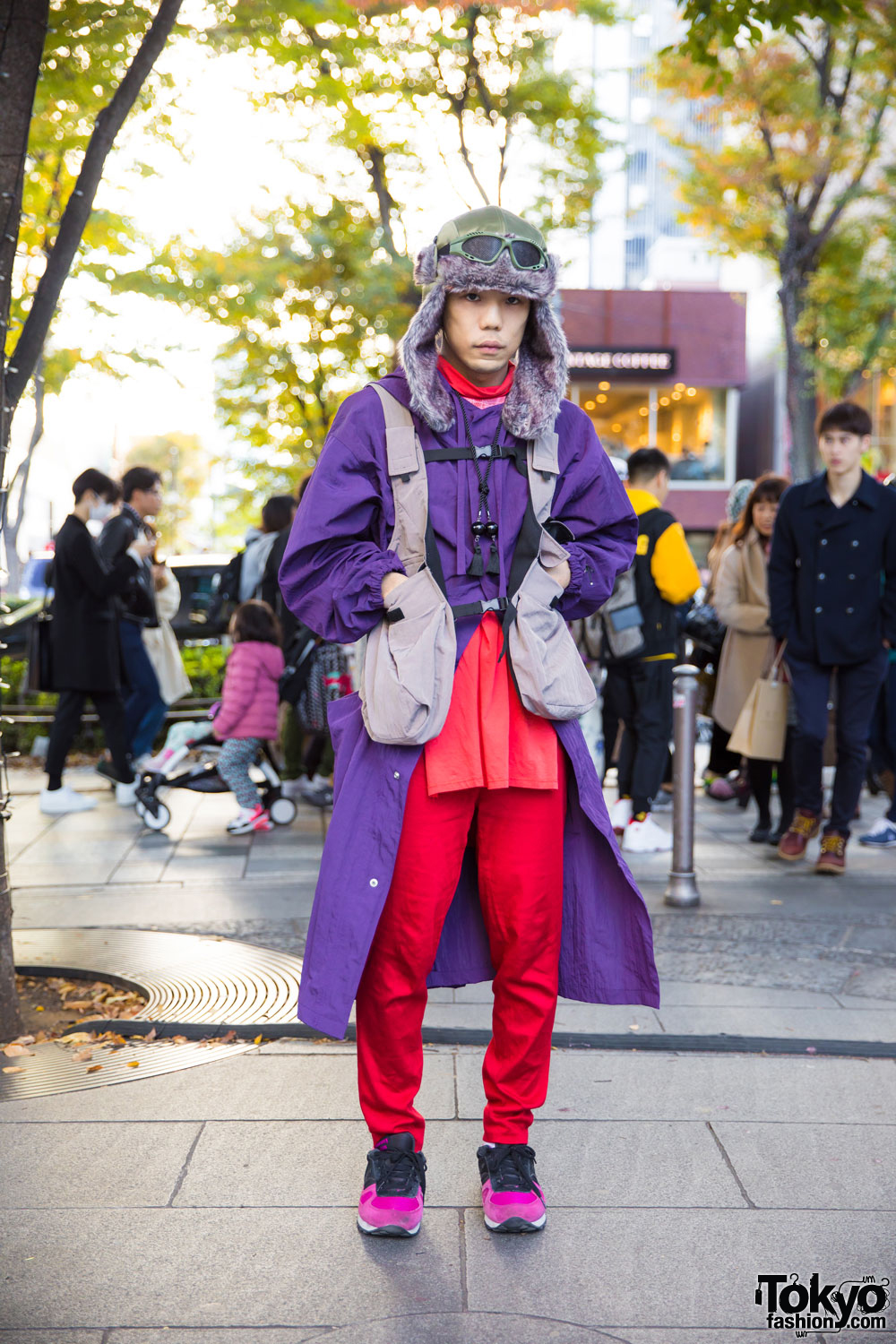 Harajuku Guy in Winter Street Style w/ Ralph Lauren, Hare, Vintage Two-Tone Sneakers & Fur Trapper Hat