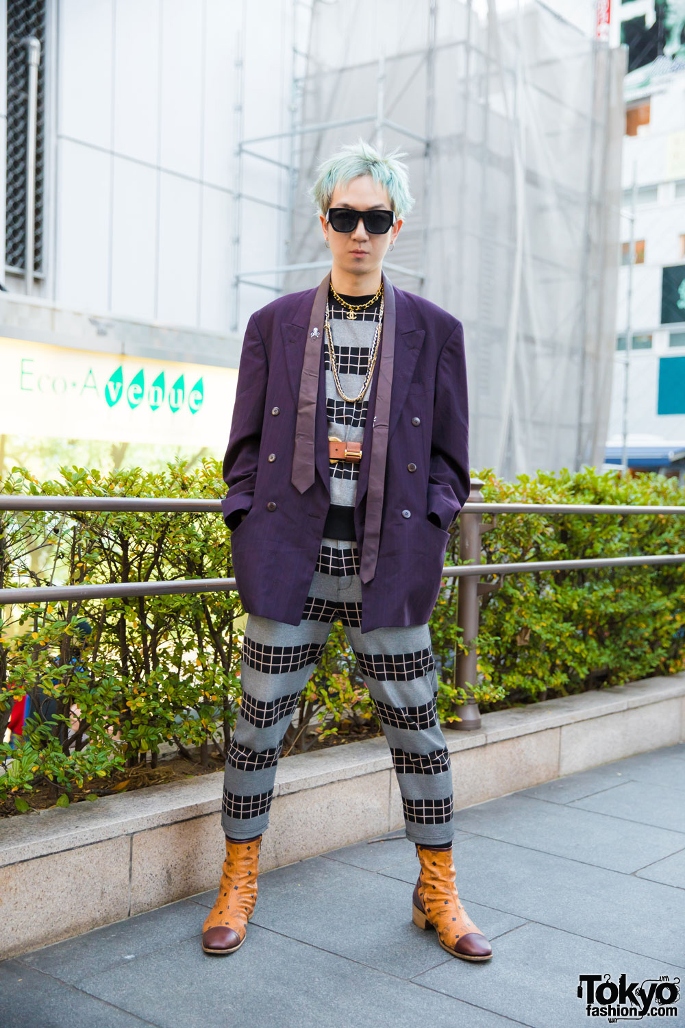 Mint-Haired Harajuku Guy in Japanese Streetwear Fashion w/ Paul Smith, 99%IS-, Alexander Wang, MCM & Chanel