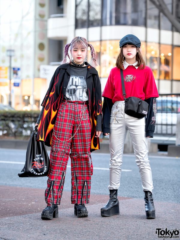 Harajuku Girls in Flame Shirt, Punk Pants, West Coast Choppers & Silver Metallic Pants