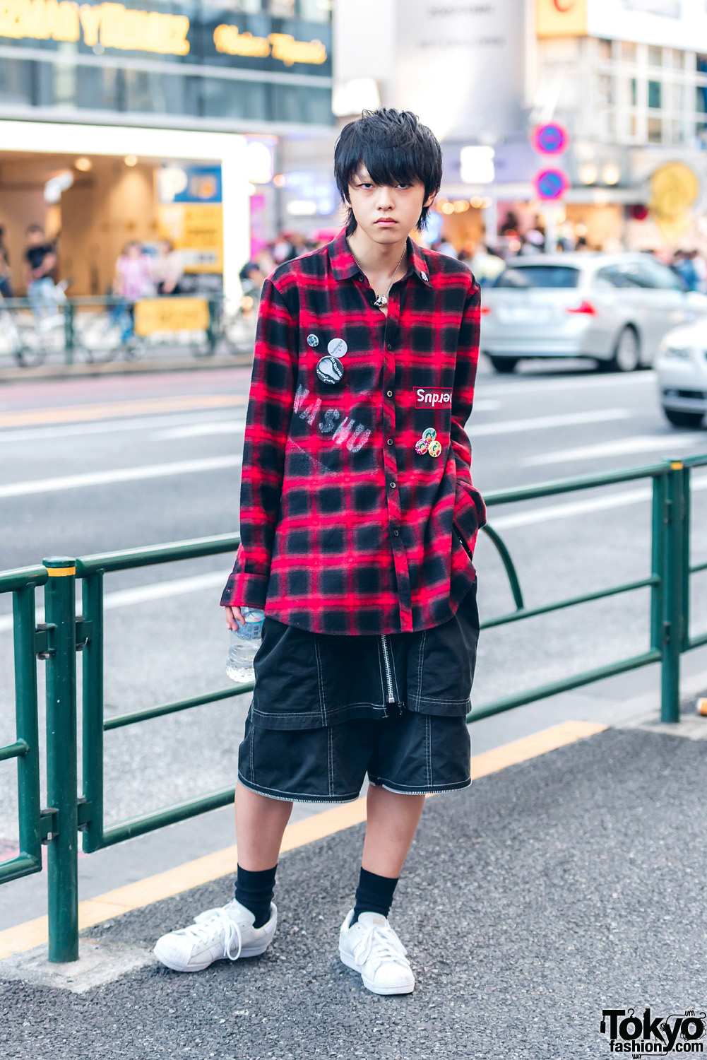 Harajuku Guy in Casual Streetwear Style w/ Nincompoop Capacity Skirt Over Shorts & Adidas Sneakers