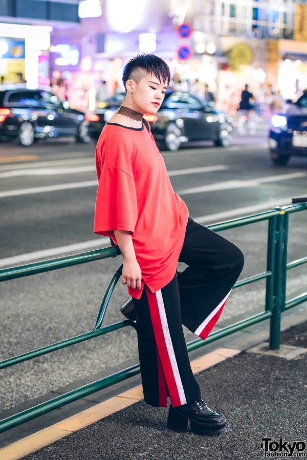 Harajuku Girl in Red & Black Street Style w/ Polo Sport, Zara & WEGO