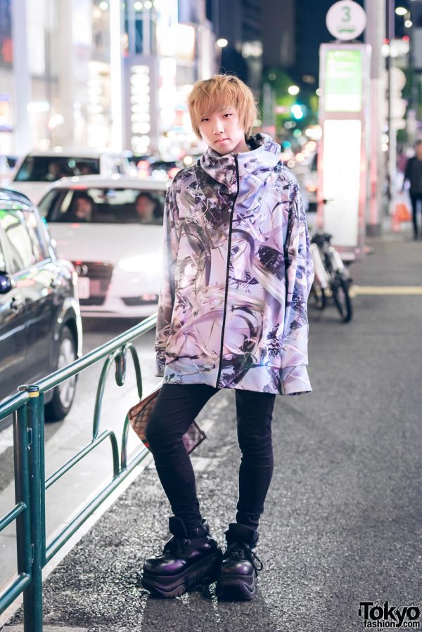 Graphic Streetwear Style in Harajuku w/ Balmung Hoodie, Gucci Clutch & Demonia Cyber Platform Sneakers