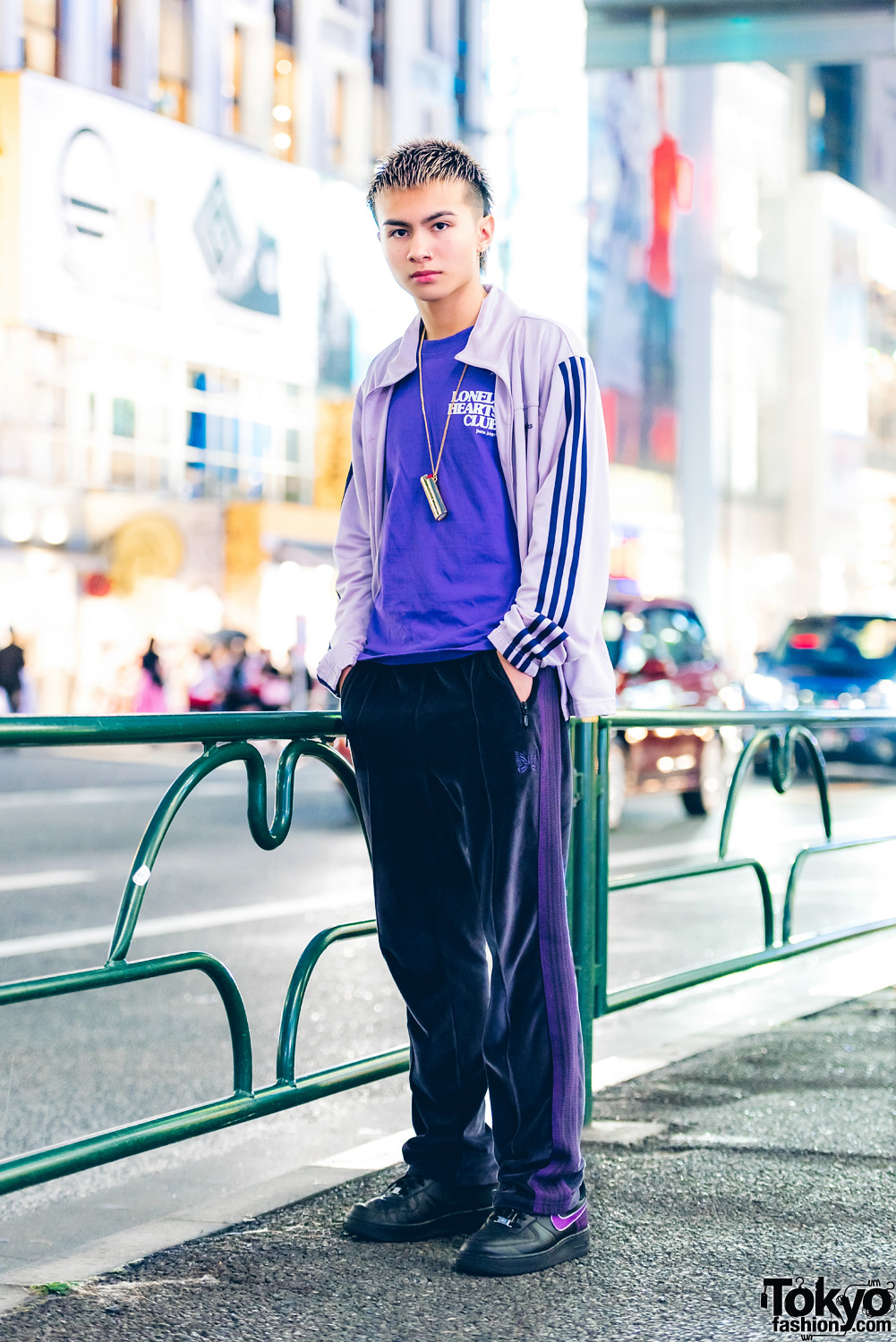 Purple Streetwear Fashion in Harajuku w/ Adidas, Nike, Palm Angels, Needles & Ambush