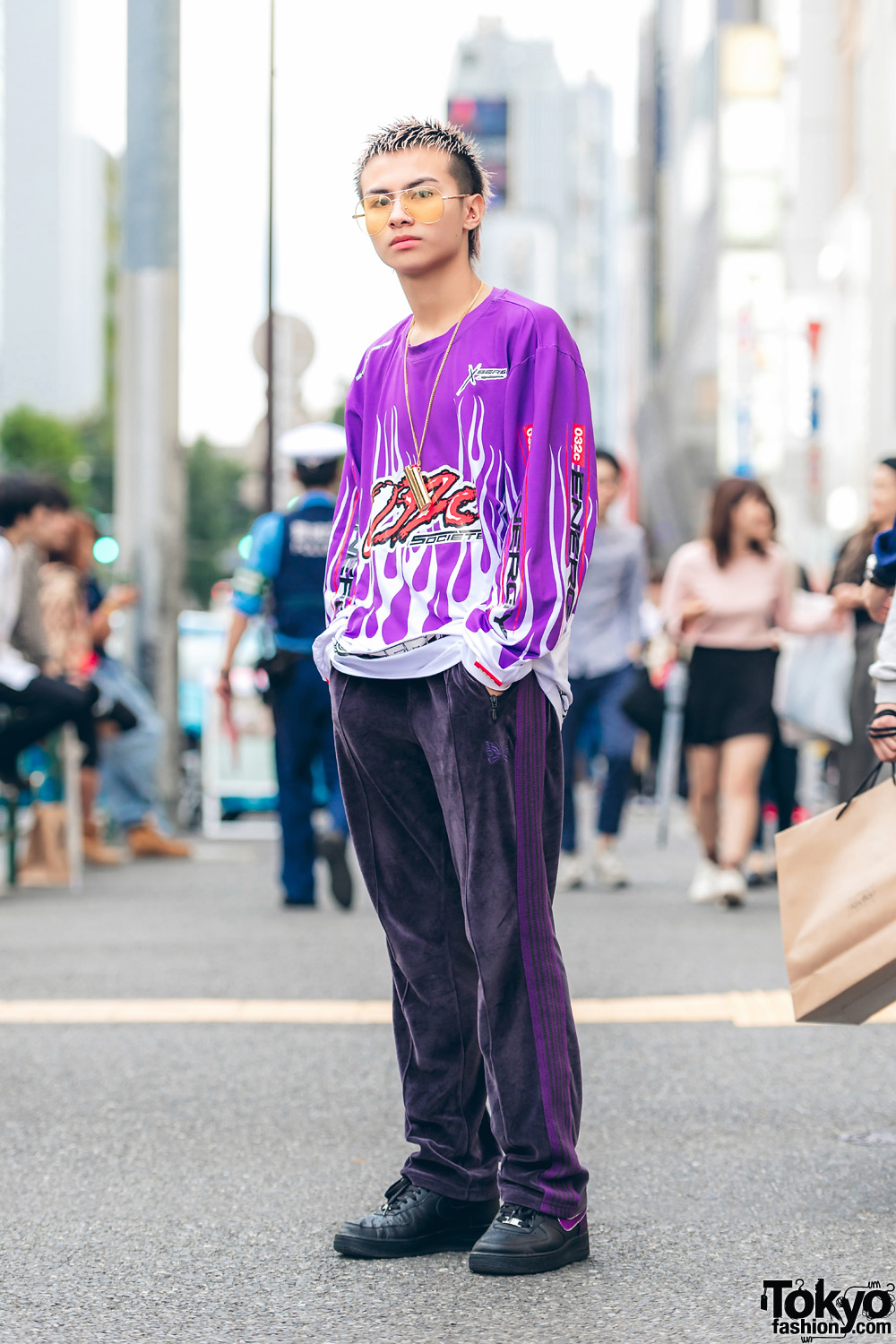 Harajuku Guy in All-Purple Streetwear w/ 032c, Needles, Nike