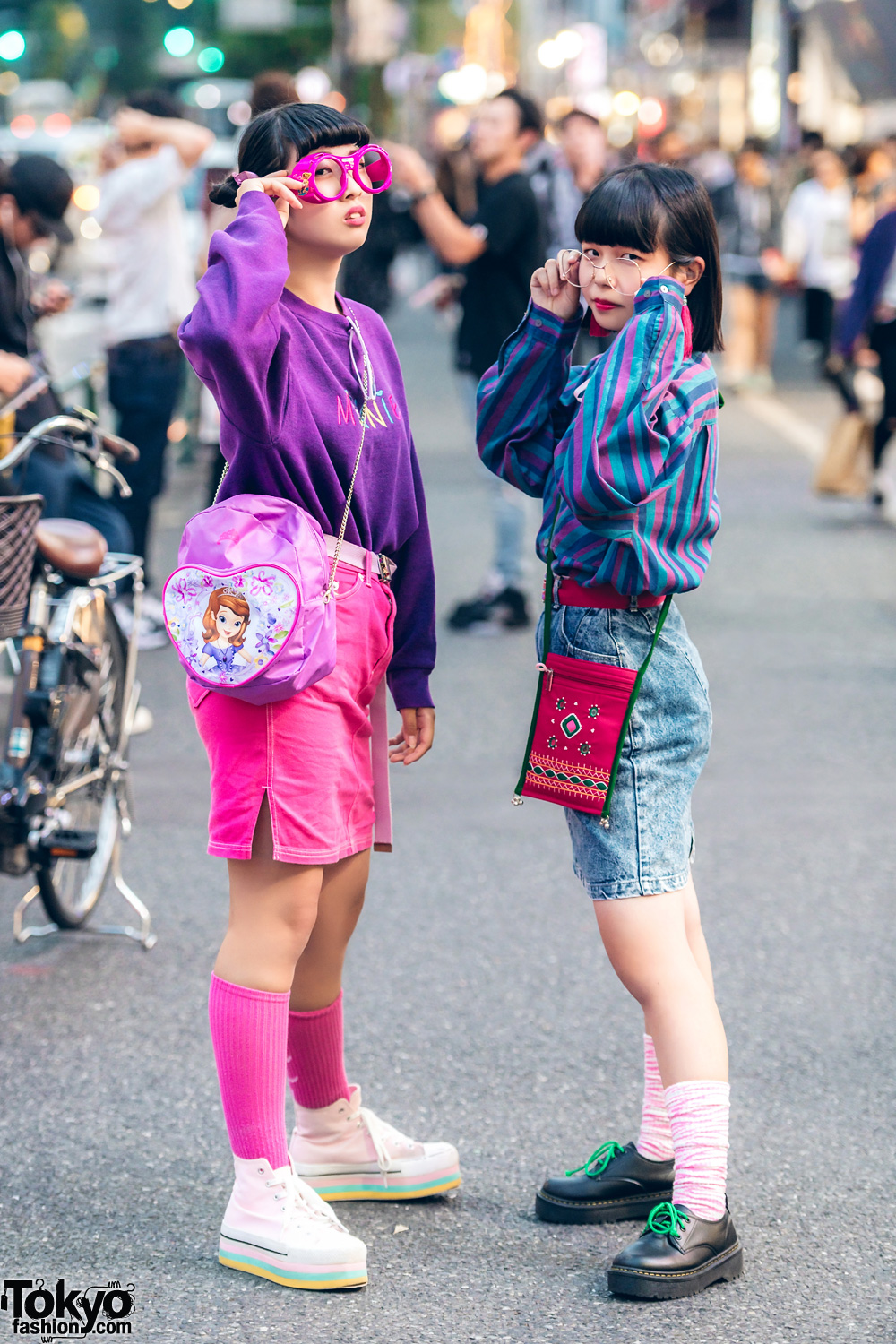 Harajuku Teens in Colorful Vintage Street Fashion