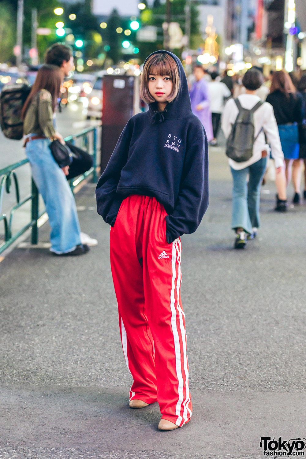 Harajuku Girl in Sporty Chic Street Fashion w/ Stussy & Adidas