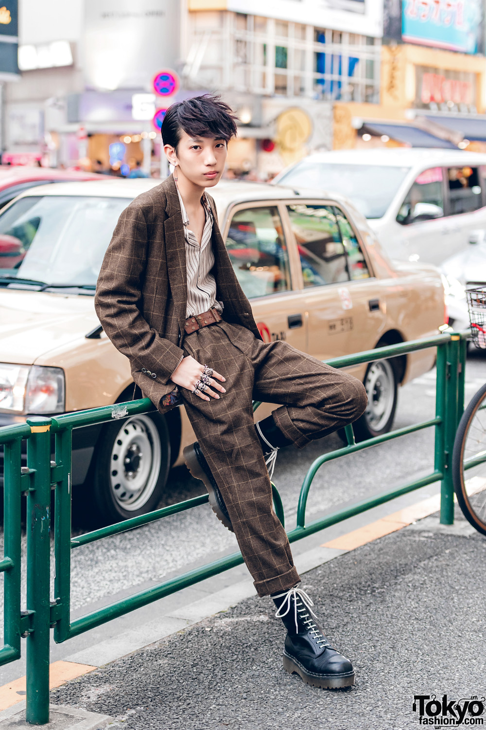 Paul Smith Tweed Suit & Dr. Martens Boots on The Street in Harajuku