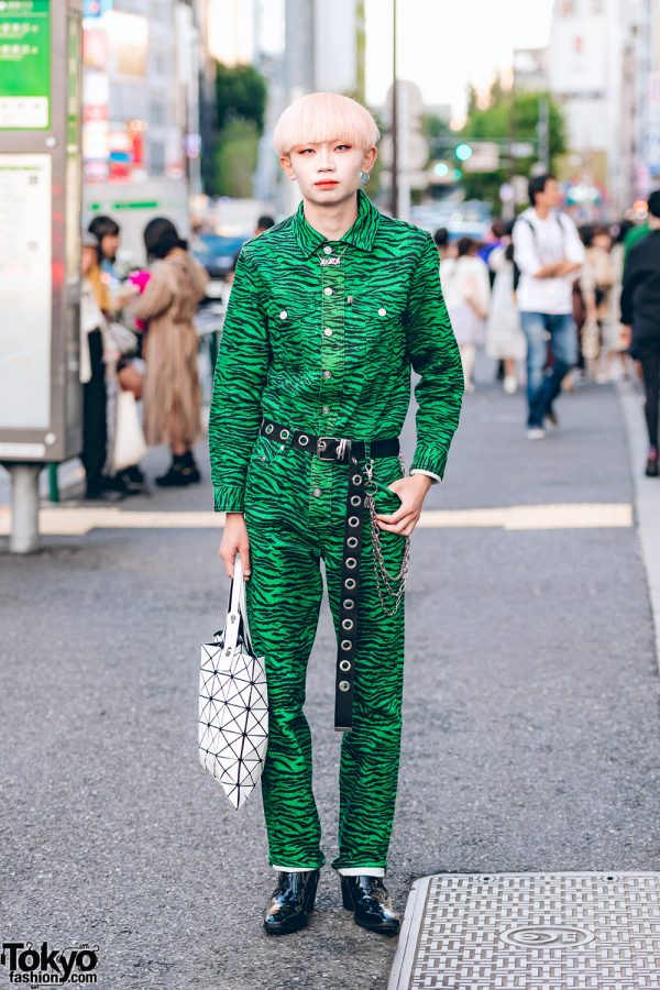 Green Kenzo Tiger Print Jumpsuit, Issey Miyake Bao Bao, Yosuke & Faith Tokyo Street Style
