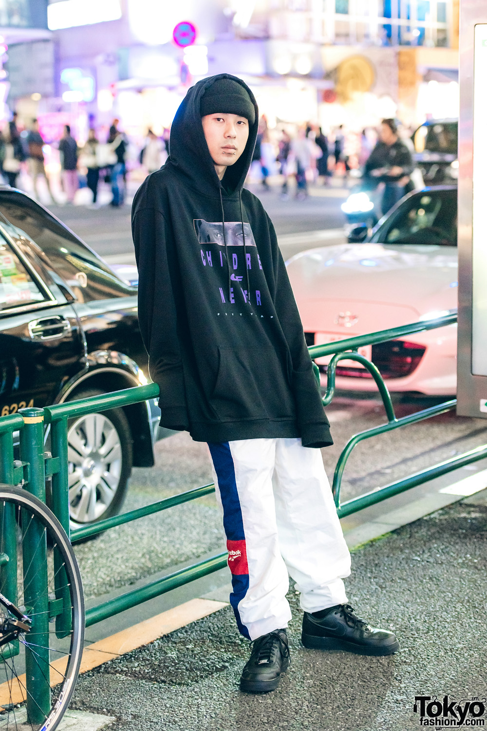 Kinji Staff in Black & White Streetwear w/ Venturer Hoodie, Reebok Track Pants & Nike Sneakers