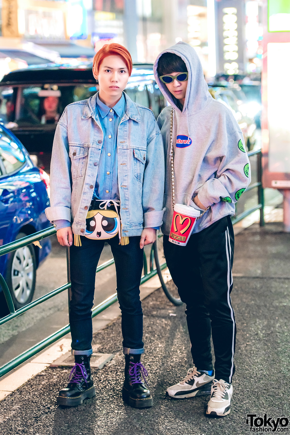 Harajuku Guys in Casual Streetwear & Cheeky Moschino Bags