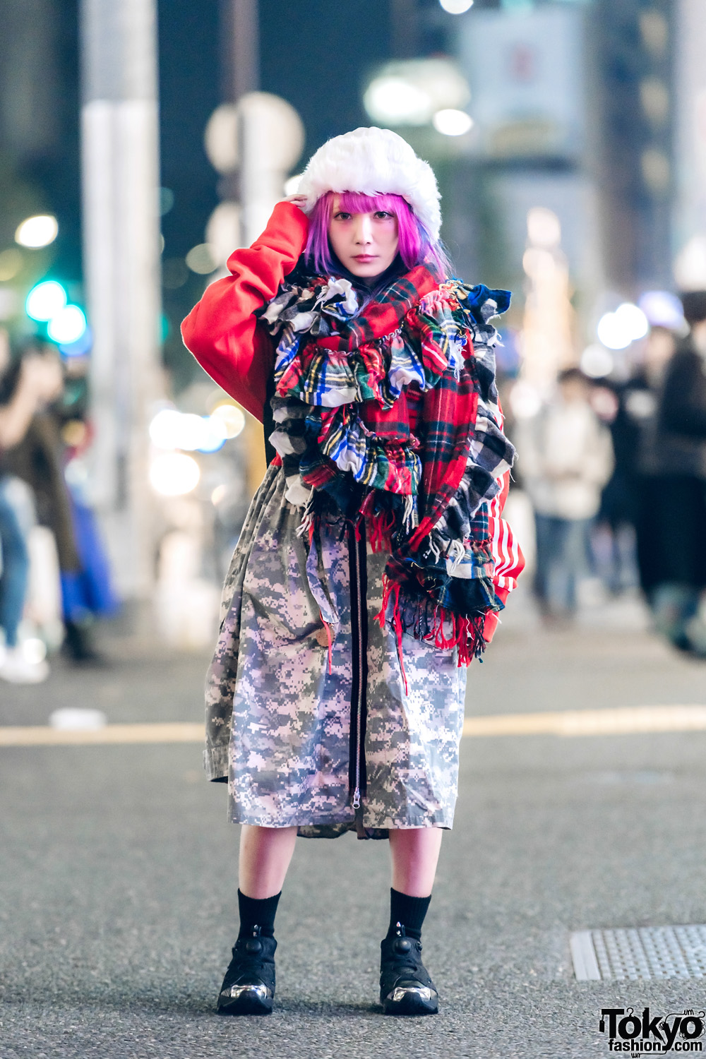 Pink-Haired Harajuku Girl in Mixed Prints w/ Nincompoop Capacity & Moschino