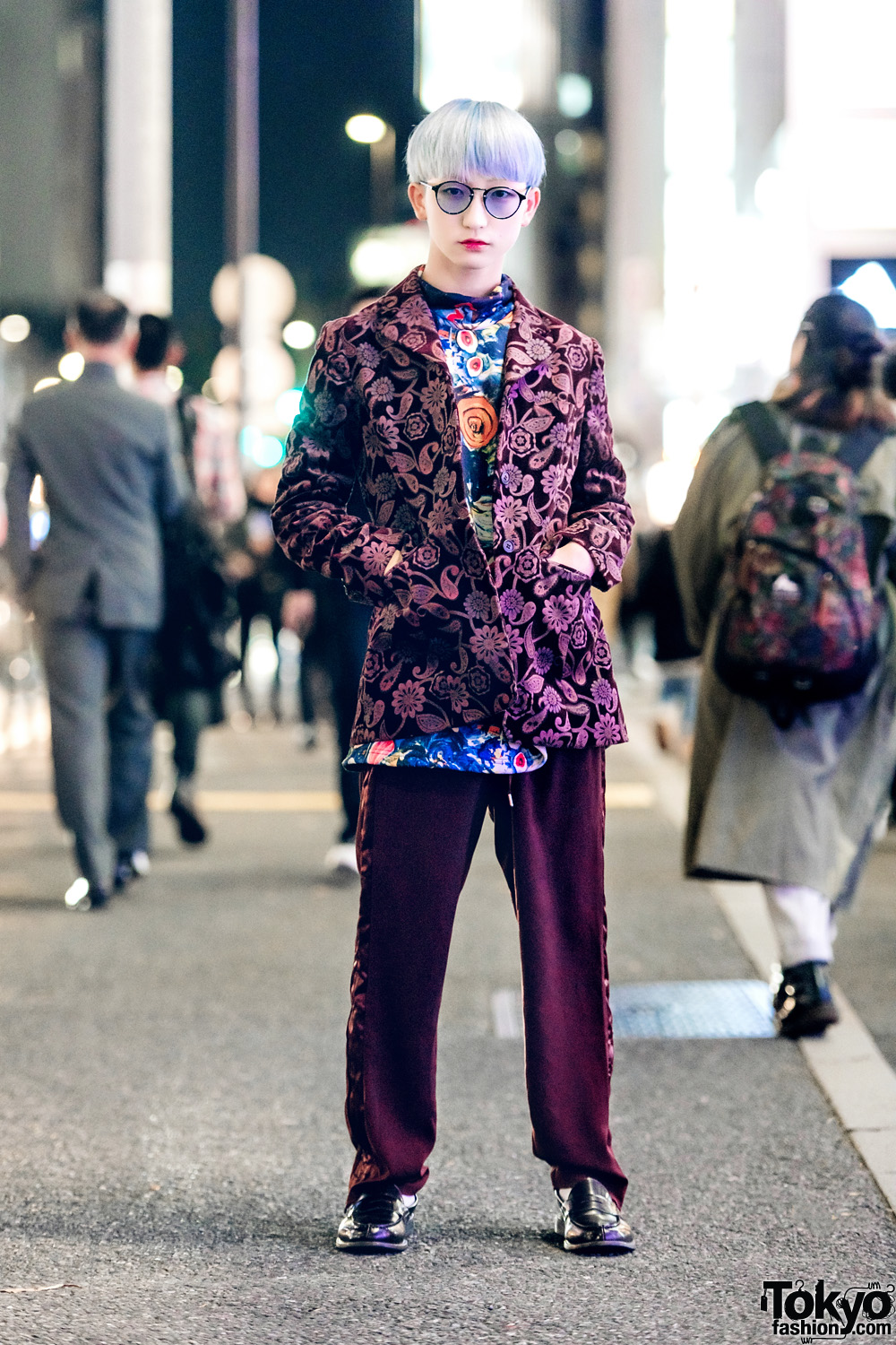 P-Chan of Tempura Kidz in Mixed Prints Vintage Harajuku Street Style & Tinted Glasses