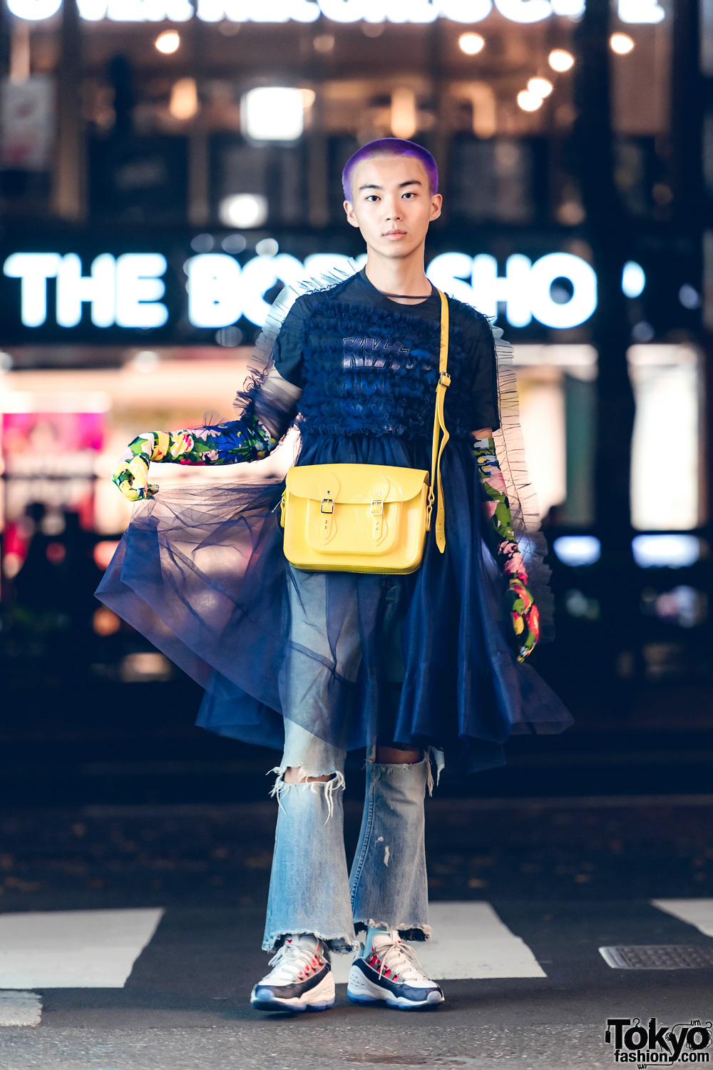 Japanese Stylist Bunta Shimizu in Harajuku w/ Molly Goddard Tulle Dress, Richard Quinn Flowers & Melissa