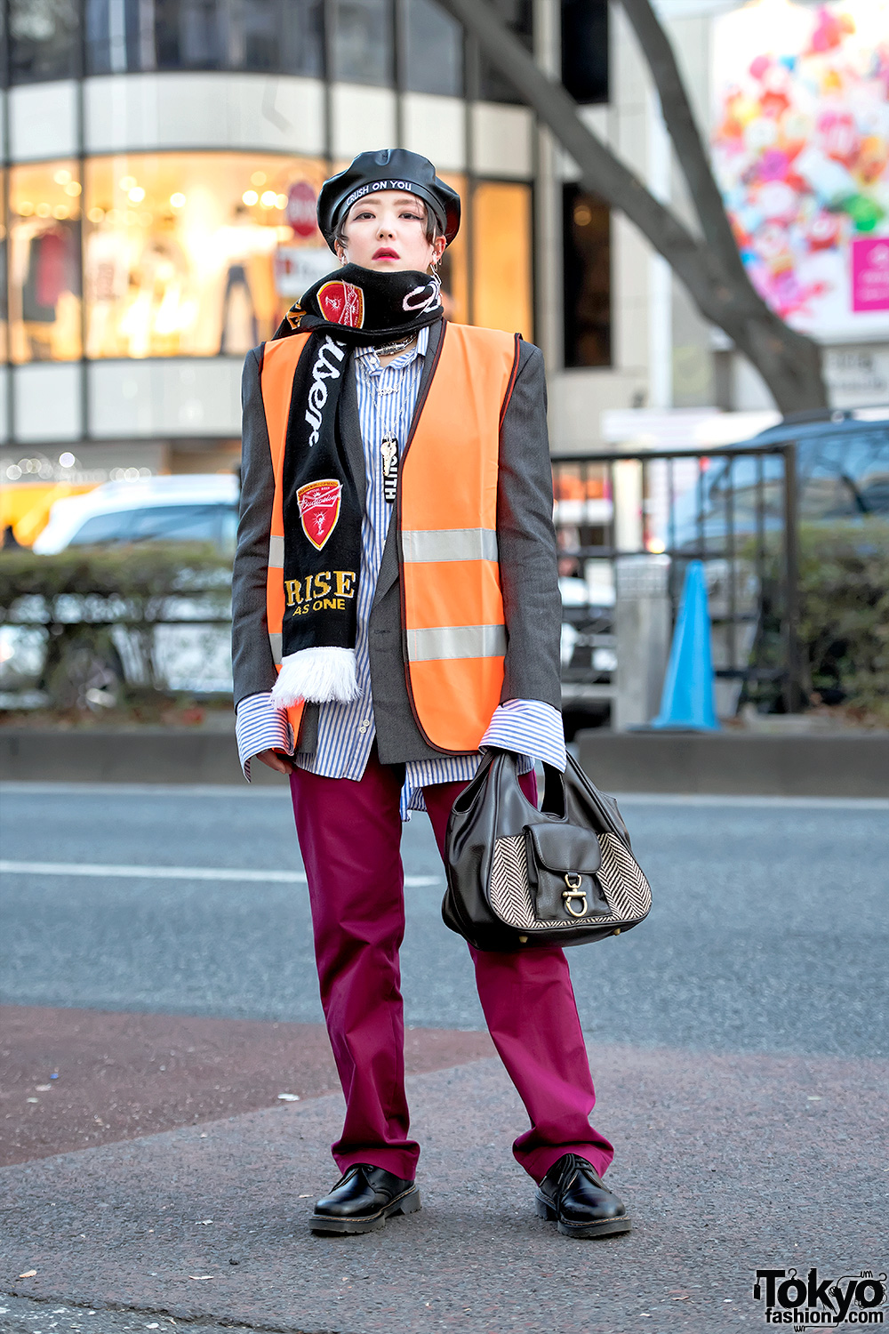 Harajuku Girl Streetwear Style w/ Orange Safety Vest, Funktique Tokyo & Oh Pearl