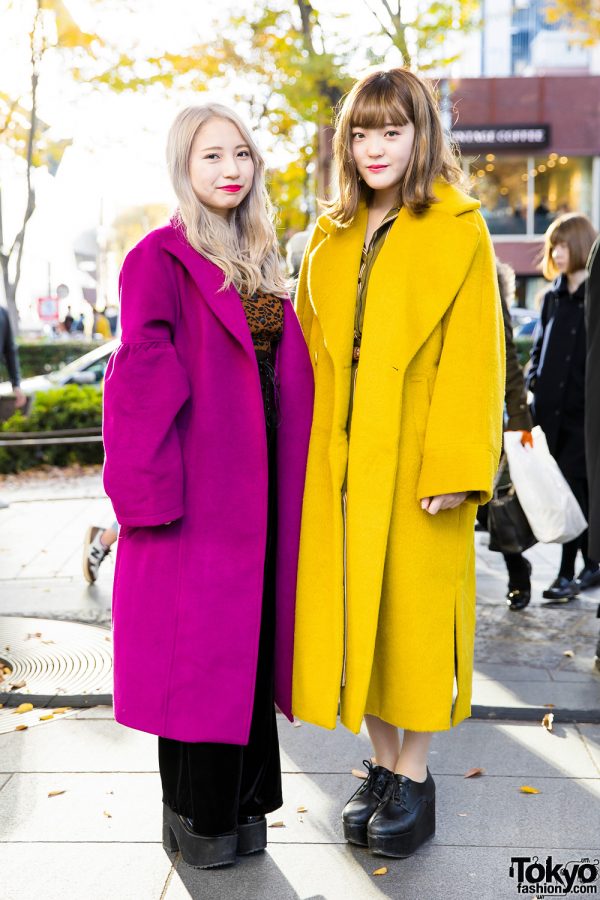 Harajuku Girls in Colorful Maxi Coats w/ Evris, Sly, Bubbles, Margaret Howell & Archives