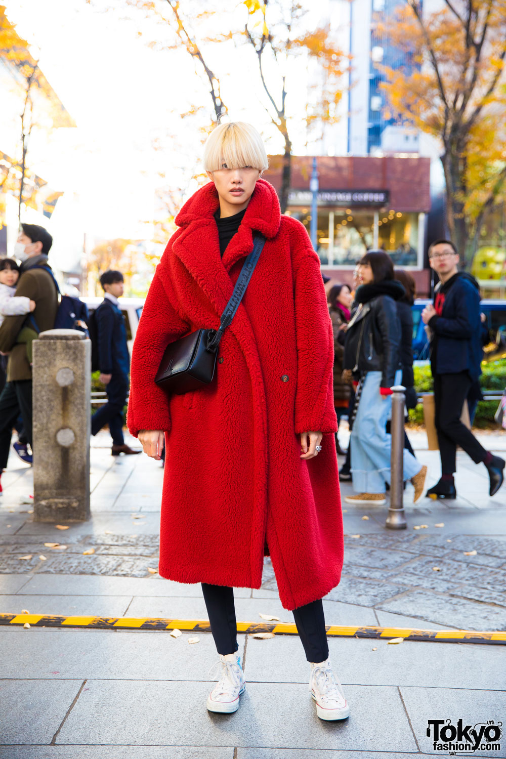 Blonde-Haired Harajuku Girl In Fuzzy Maxi Coat w/ Alyx Pants, Guernika Sneakers & Chrome Hearts Jewelry