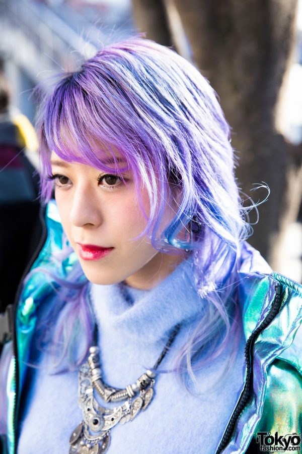 Purple-Haired Japanese Talento w/ Iridescent Jacket, Sequined Skirt ...