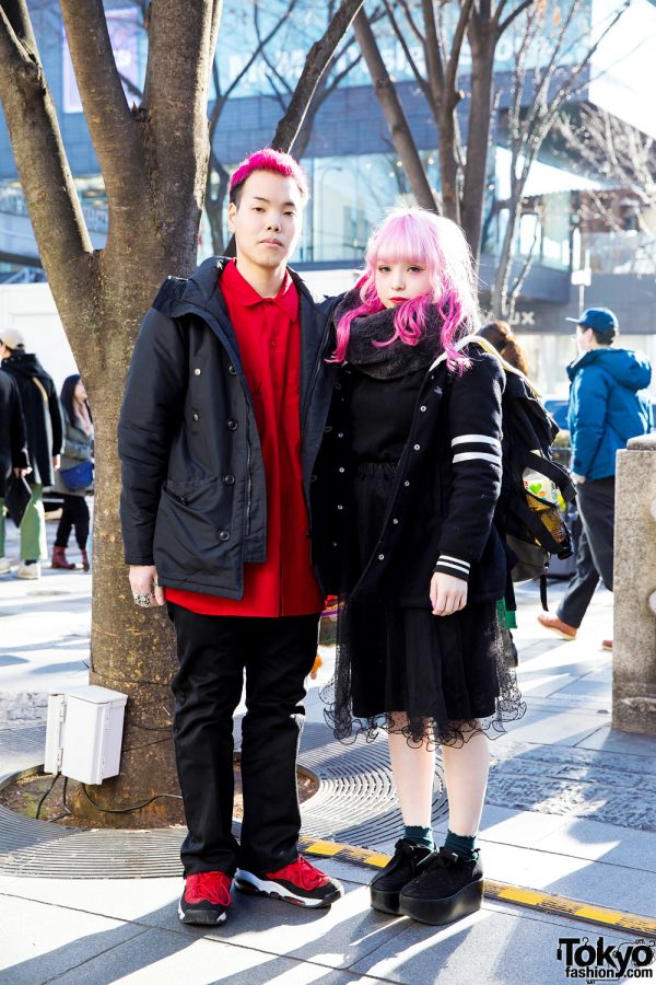 Pink-Haired Harajuku Couple in Candy Stripper, Retro Gallery, Dickies, Nike & Tokyo Bopper