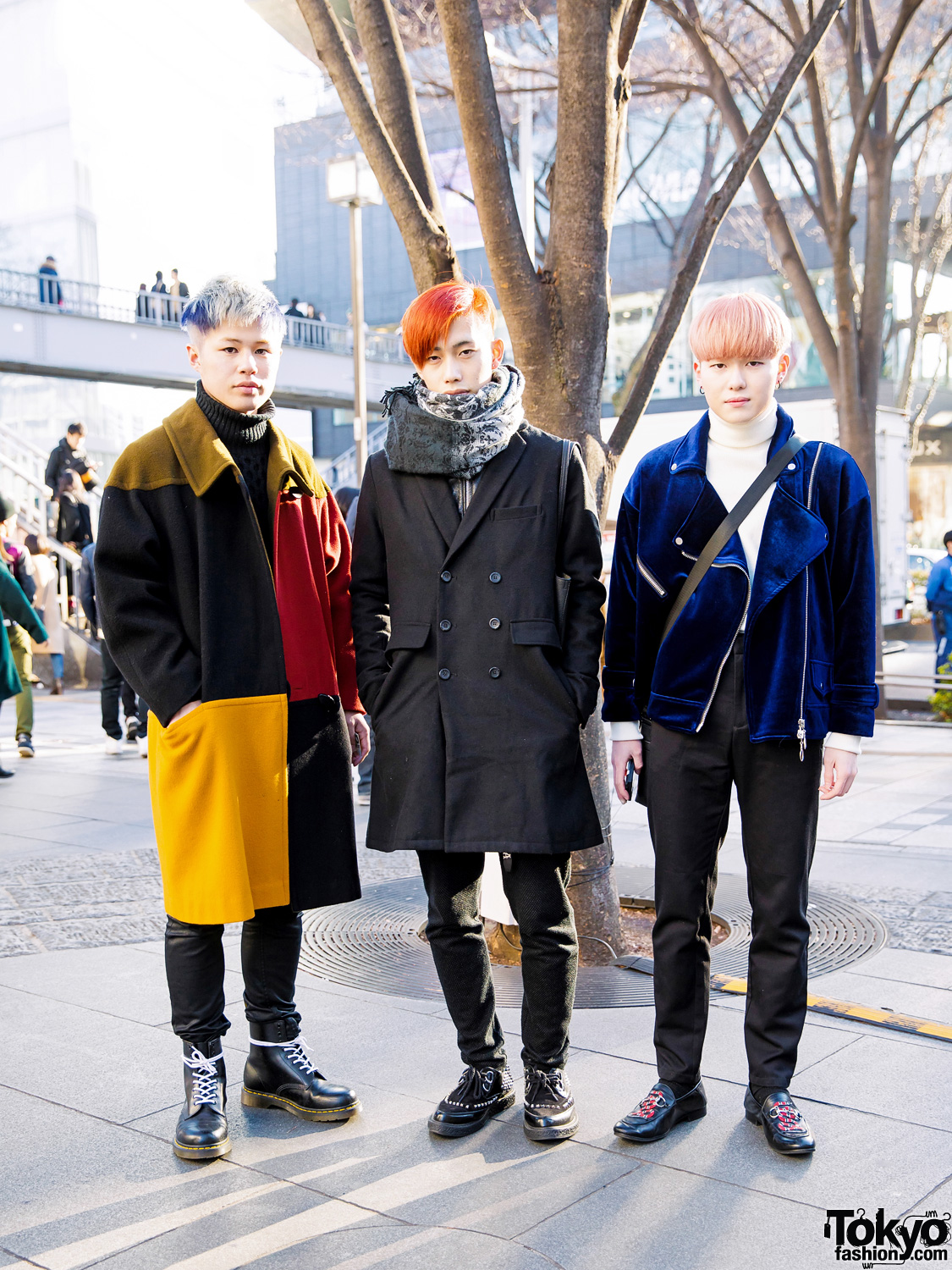 Harajuku Guys' Colorful Hairstyles & Winter Street Fashion w/ Gucci, Zara & Dr. Martens