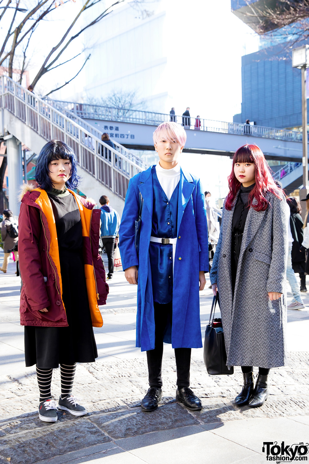 Harajuku Trio in Colorful Hair & Winter Coat Fashion w/ Ralph Lauren, Ray Cassin, Coach, Zara & Daniel Wellington
