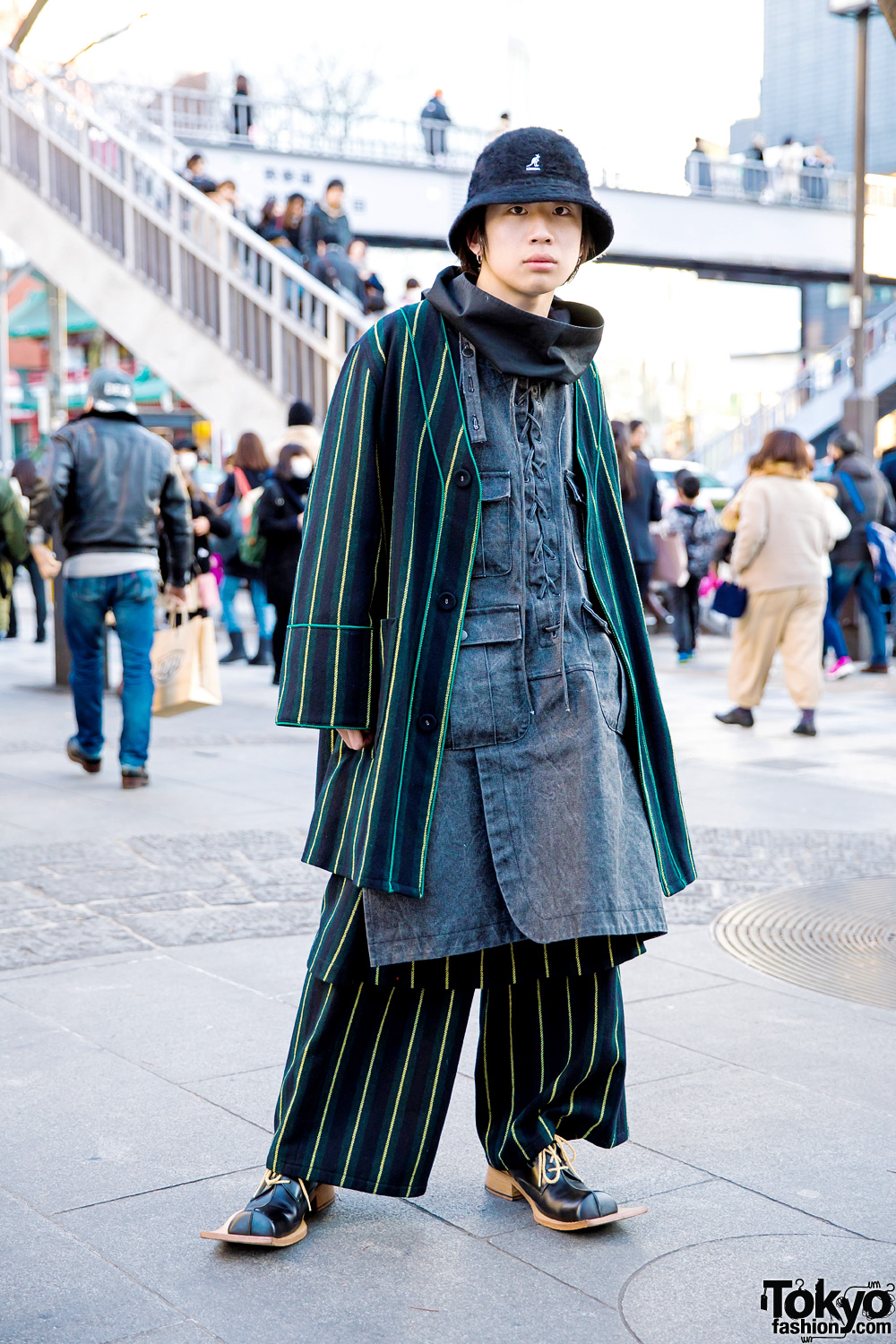 Japanese Streetwear Style w/ Kidill Coat, Kangol Bucket Hat & Vintage Shoes