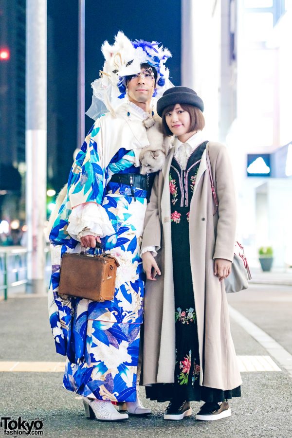Blue Kimono & Vintage Japanese Street Fashion in Harajuku w/ Robe Japonica Items