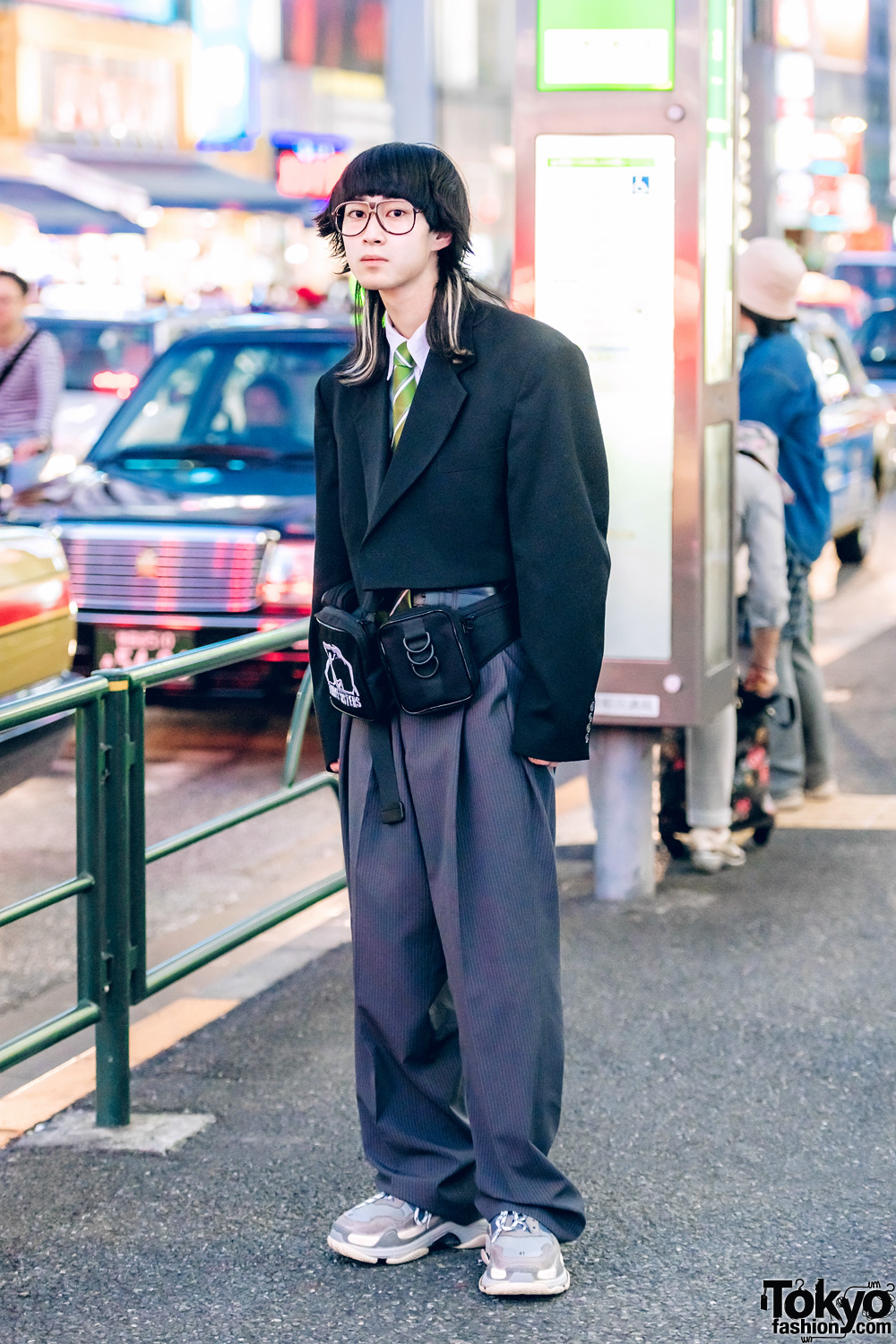 Japanese Mens Streeetwear w/ Vintage Cropped Blazer, Perverze, Balenciaga & Pameo Pose Waist Bag