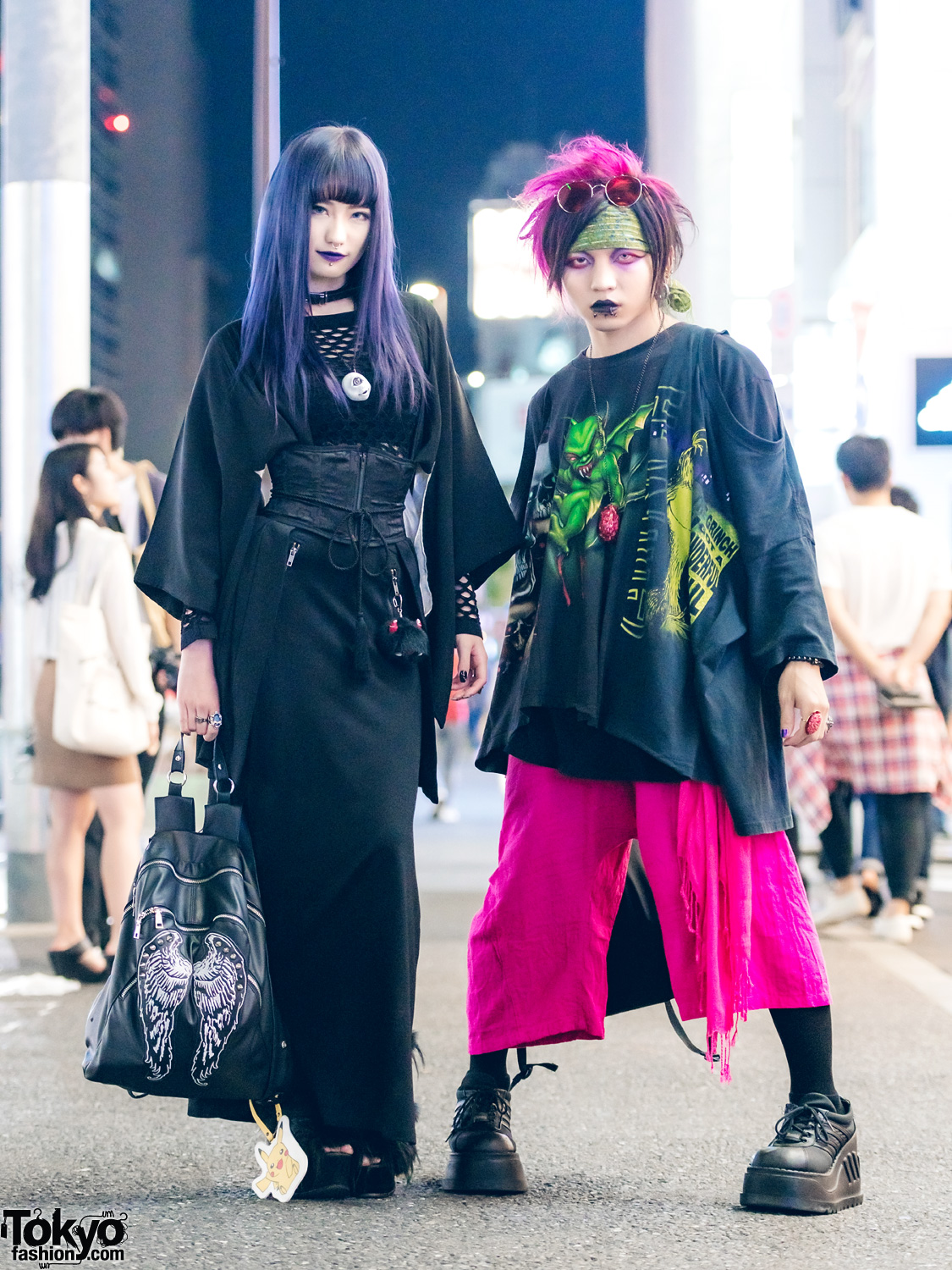 Harajuku Duo in Dark Streetwear Fashion w/ H&M, Jeffrey Campbell, Vivienne Westwood, Glad news, A.K. Production, Shibakoro & Demonia