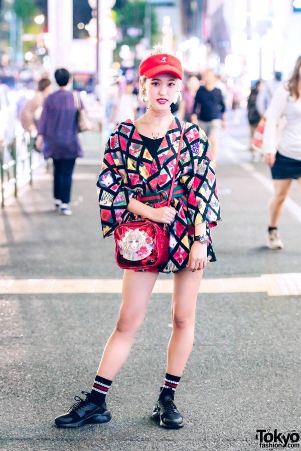 Blonde Harajuku Girl in Colorful Prints w/ Moschino, Nike, Kangol & Jenny Fax