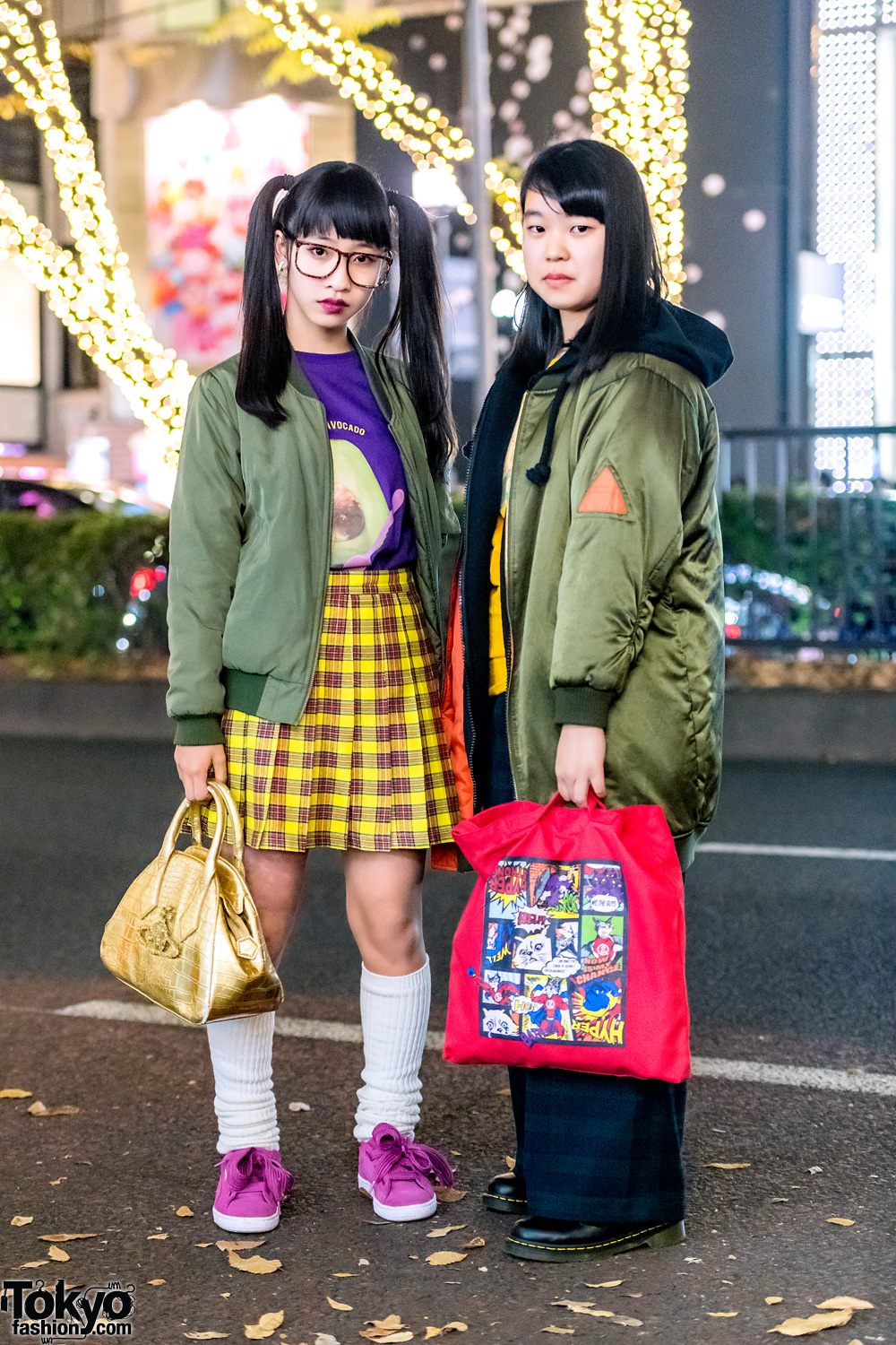 Harajuku Teens in Bomber Jackets & Plaid Fashion w/ Vivienne Westwood Bag & WC Japan
