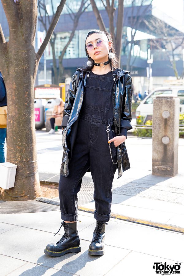 Harajuku Street Style w/ Shaved Hairstyle, Heart Choker, Vinyl Jacket & Dr. Martens Boots