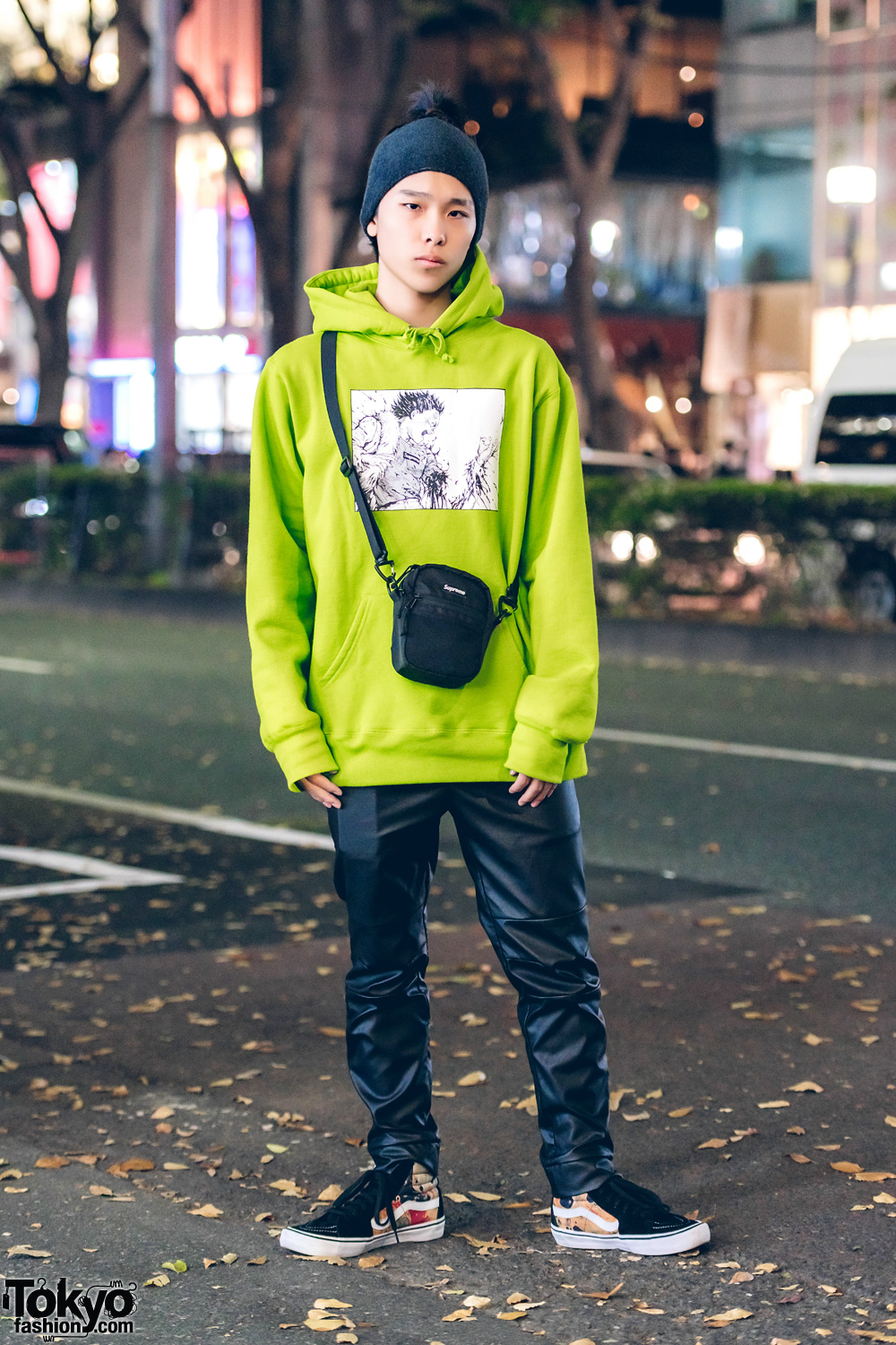 Harajuku Guy in Supreme Hoodie & Sling Bag, Kinji Pants & Supreme x Vans  Sneakers – Tokyo Fashion