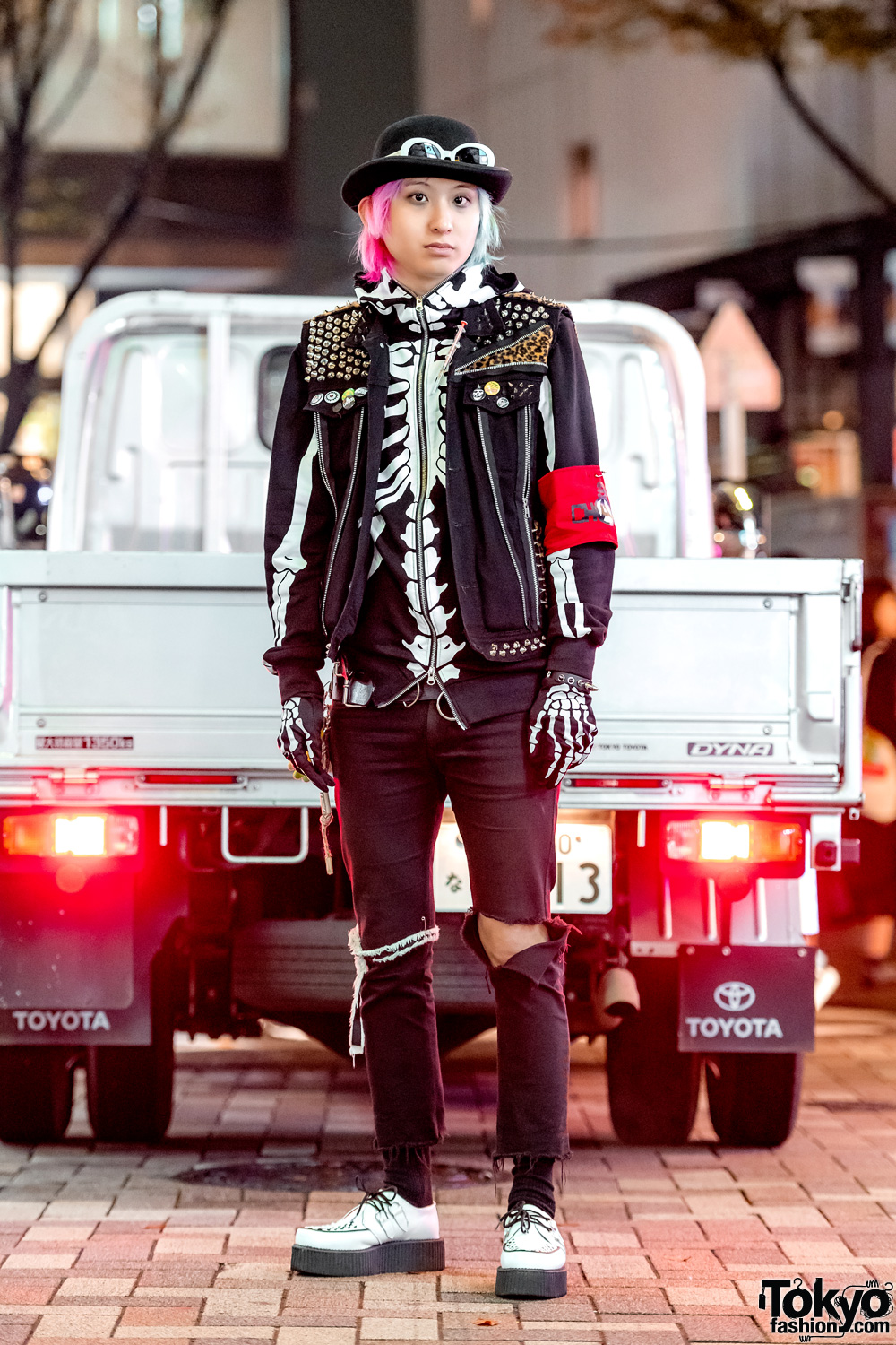 Punk Harajuku Street Style w/ Studded Vest, Skeleton Hoodie & T.U.K. Shoes
