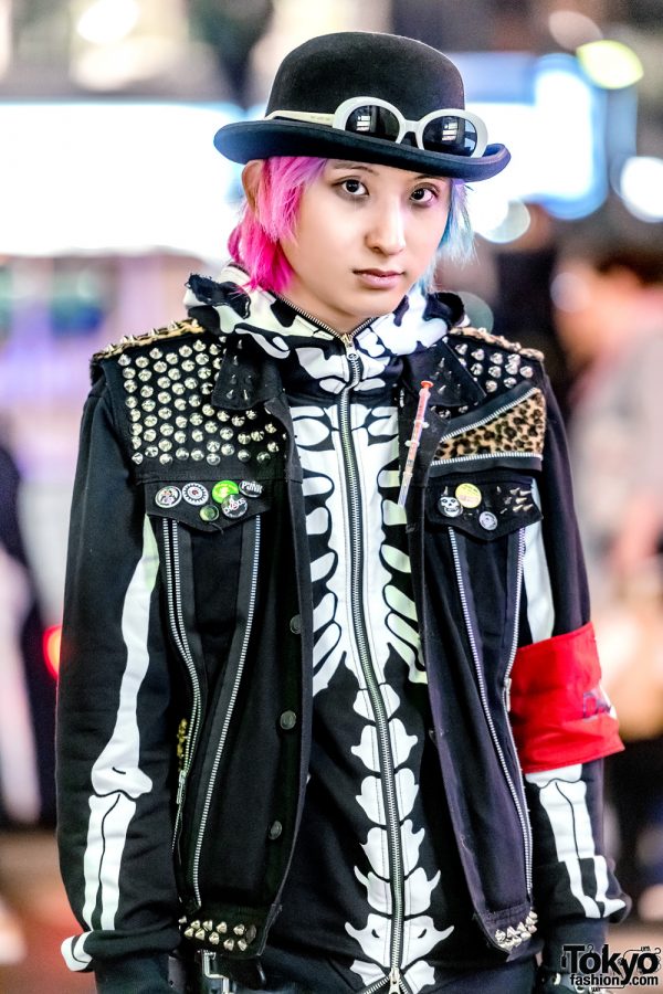 Punk Harajuku Street Style w/ Studded Vest, Skeleton Hoodie & T.U.K ...