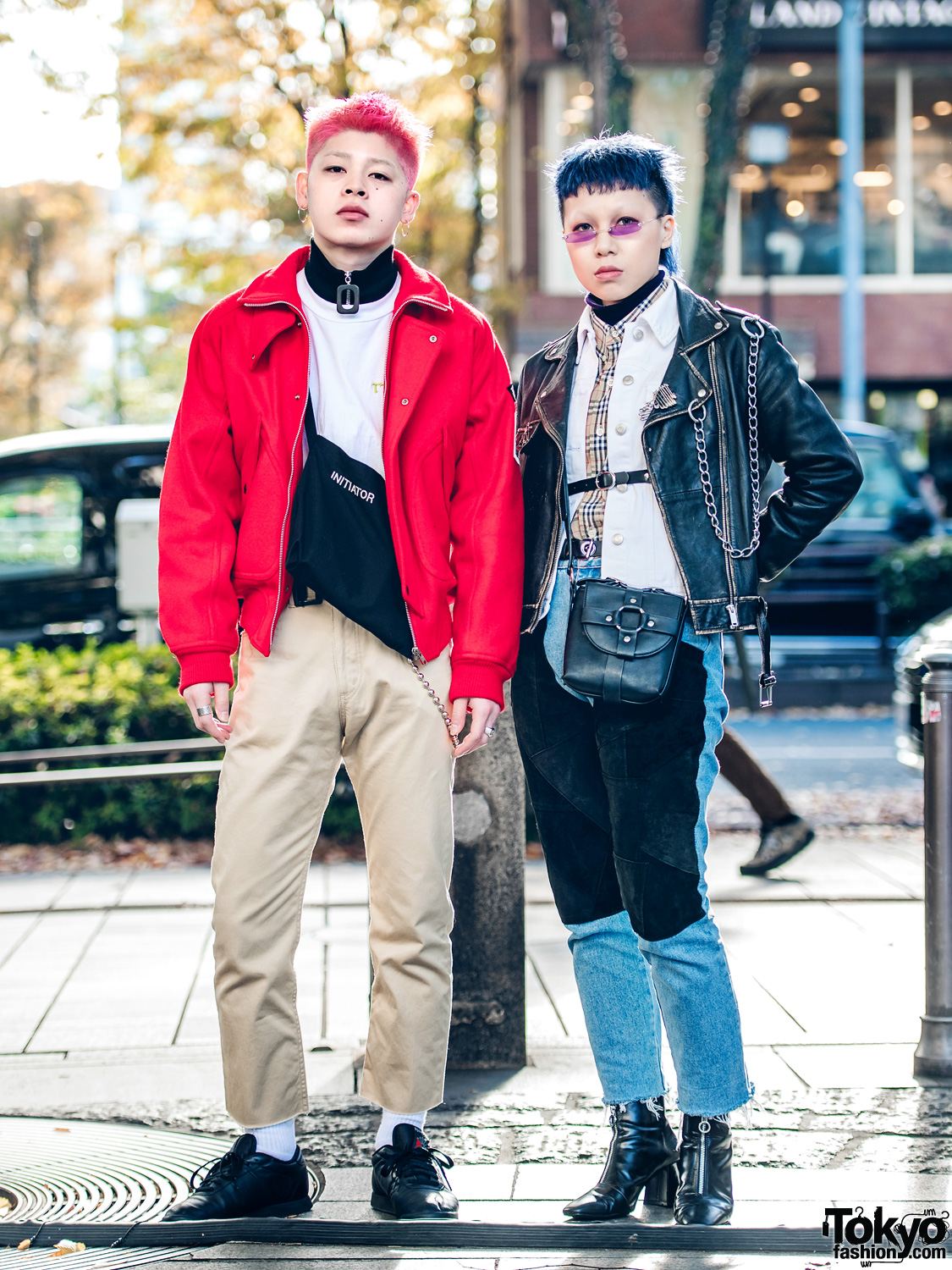 Harajuku Duo in Color-Coordinated Japanese Streetwear & Edgy Hair Styles