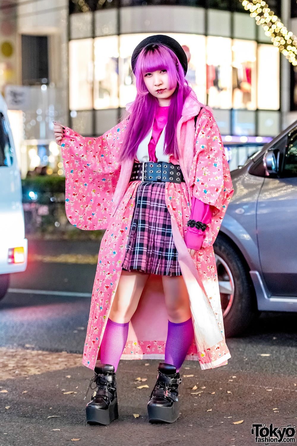 Super Pink Street Style w/ Bunny Print Kimono Coat from Kinji Harajuku, WEGO & Yosuke