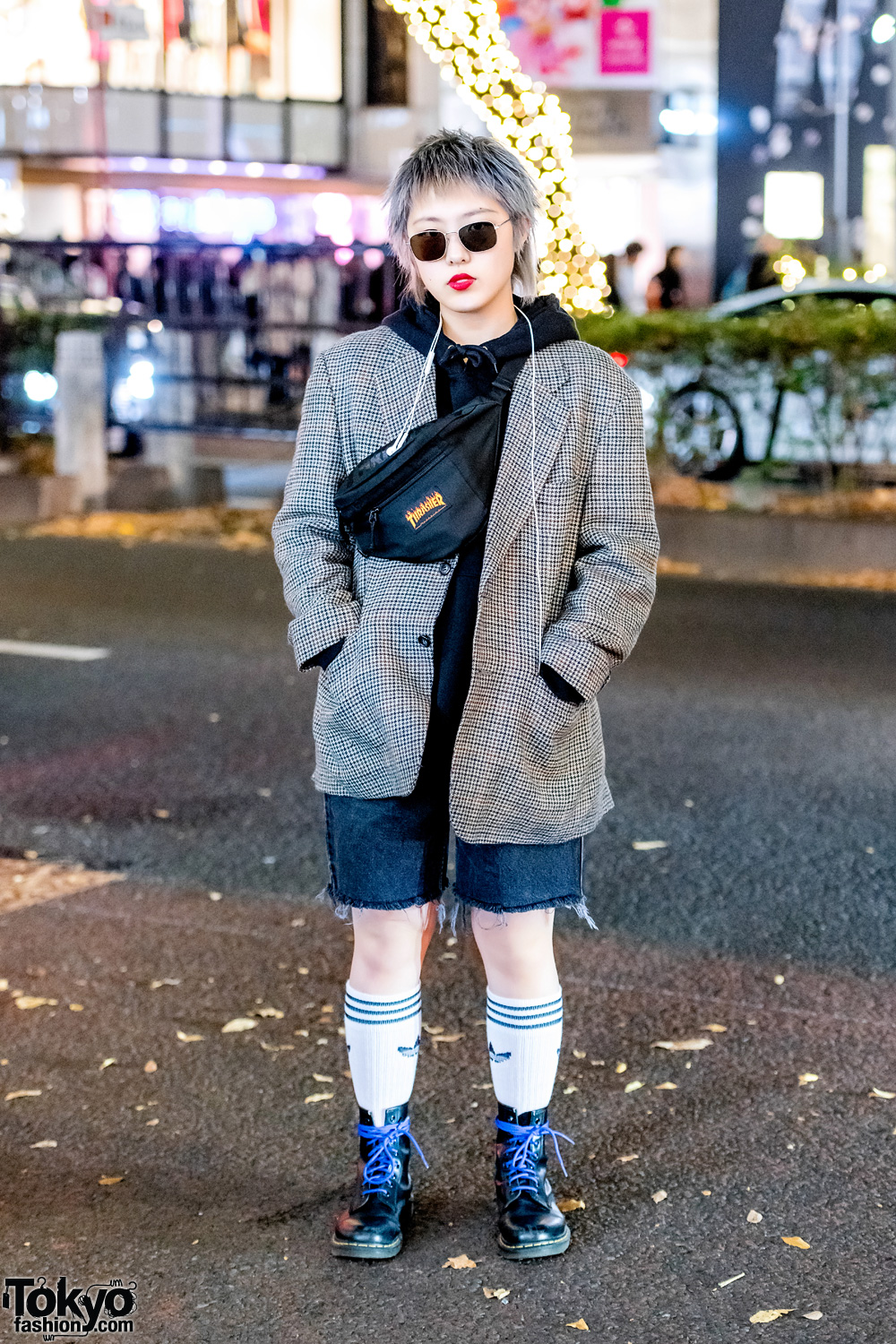 Harajuku Girl in Casual Street Style w/ Adidas, GU, Emoda, Thrasher & Dr. Martens