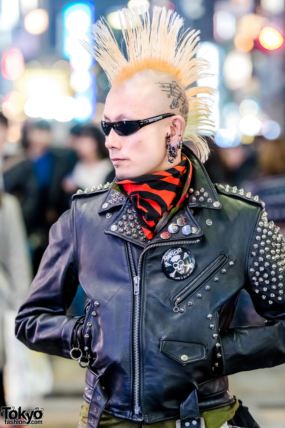 Punk Harajuku Streetwear Style w/ Blond Mohawk, Studded Black Leather ...