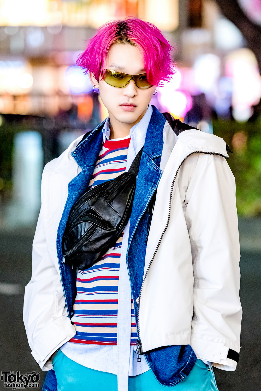 Pink-Haired Harajuku Guy in Vintage Streetwear Style w/ Facetasm, Slow ...
