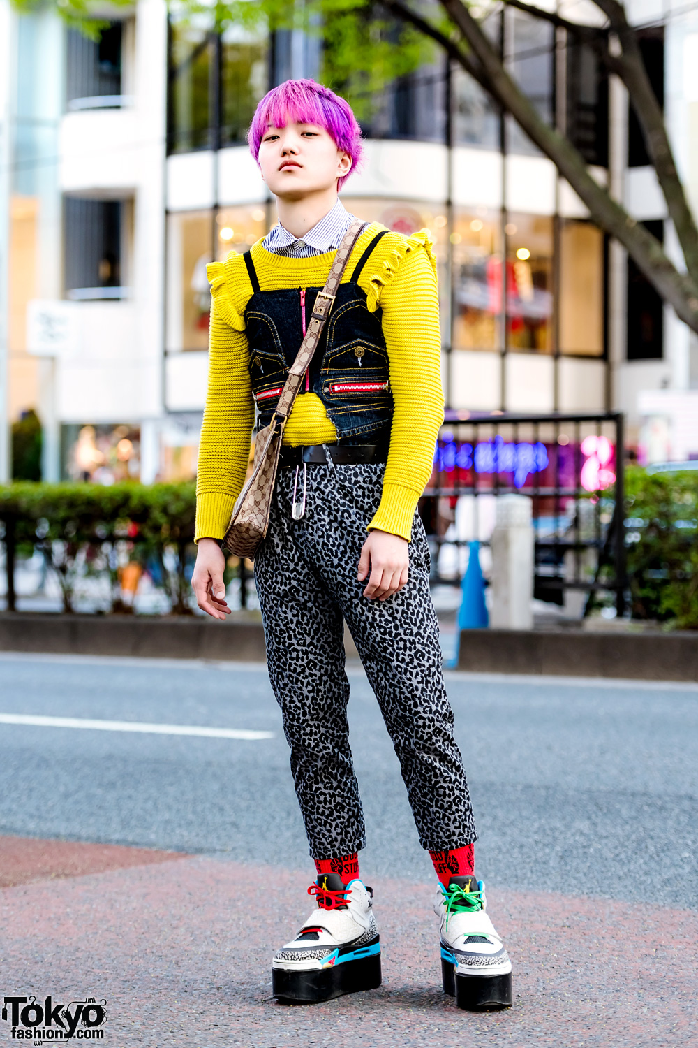 Pink-Haired Harajuku Guy in Eclectic Layered Street Style w/ Dog Harajuku & Gucci